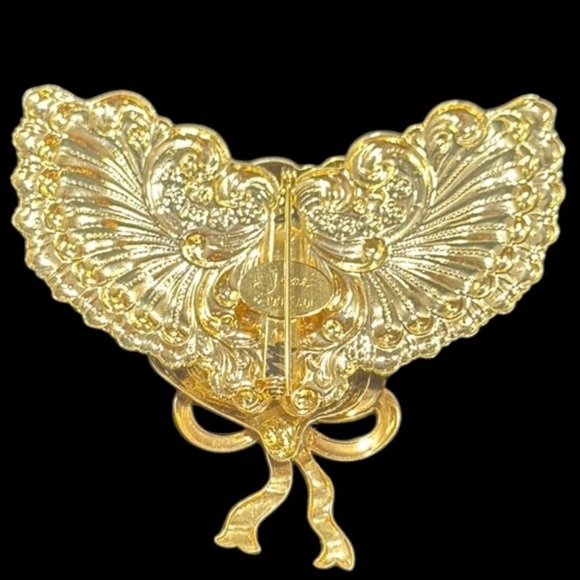 Vintage estate signed Jane 1994 angel, cherub wings Elegant Gold Tone Brooch Pin - Picture 7 of 10